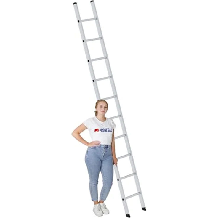 PROREGAL Sprossen-Anlegeleiter 350mm breit ohne Traverse | 12 Sprossen | Trittfest & rutschsicher | Leiter, Teleskopleiter, Bockleiter, Sprossen-Doppelleiter – Bild 3
