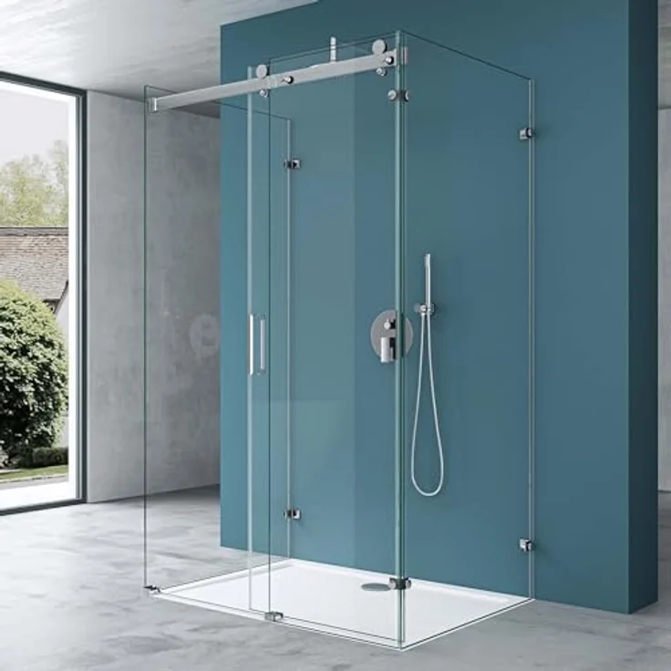 Mai & Mai Ravenna17-2 Komplettdusche U-FORM, Duschabtrennung mit Schiebtür, 8mm ESG Klarglas, NANO-Beschichtung, BxT: 100x75 cm – Bild 2