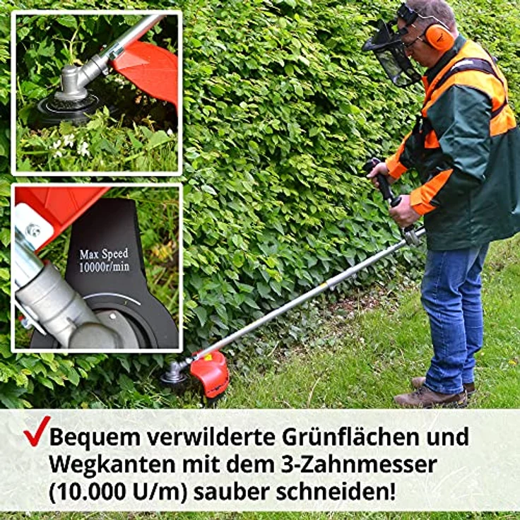 Hecht 142 BTS, Rasentrimmer mit 1,7 PS Benzinmotor, 43 cm Arbeitsbreite, Metallmesser und Fadenmähkopf, leichtes Design – Bild 3