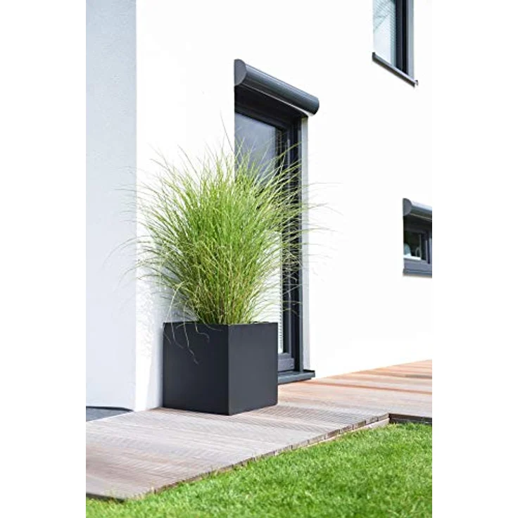 VIVANNO Pflanzkübel Blumenkübel Übertopf Fiberglas Anthrazit Block 50x50x50 – Bild 2