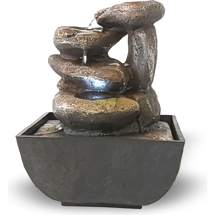 Lemodo Zimmerbrunnen Tischbrunnen Steine, Wasserspiel mit Beleuchtung und Pumpe, 13,30 cm Breite, Braun- und Grau-Töne – Bild 1