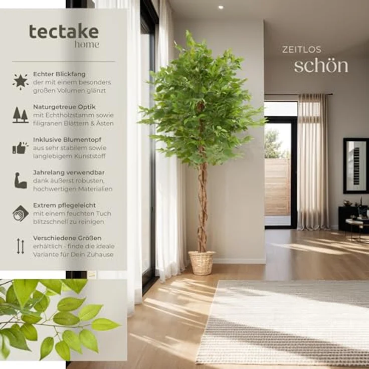 tectake Künstlicher Ficusbaum Fida, 180 cm, naturgetreu mit stabiler Kunststoffbasis, pflegeleicht und vielseitig einsetzbar – Bild 2