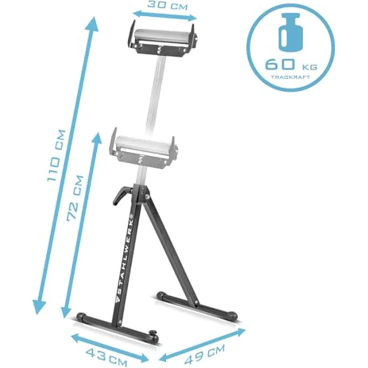STAHLWERK Rollenbock RB-110 ST, stufenlos höhenverstellbar von 720 bis 1.100 mm, 60 kg Tragkraft, klappbar, 1 Stück – Bild 4