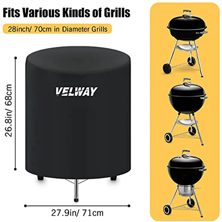 Velway Grill Abdeckhaube Holzkohlegrill Kugelgrill Grillabdeckung Regendicht BBQ Abdeckung Cover Schutzhülle Haube Staubdicht Rund Abdeckplane Grillschutz (71x68cm) – Bild 3