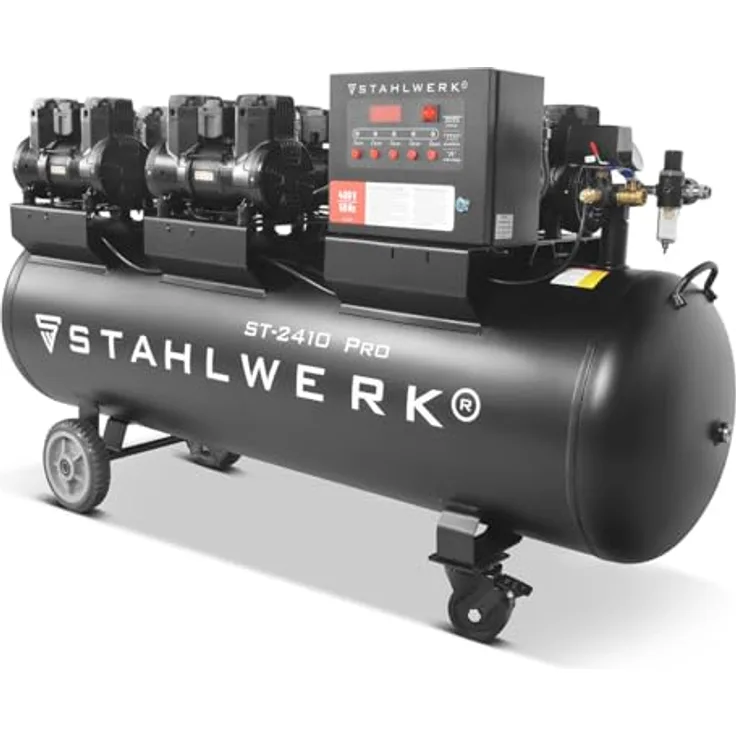 STAHLWERK Kompressor ST-2410 Pro, 10 bar, 240 L, 9,86 PS, 1250 l/min, ölfrei, leise mit 75 dB