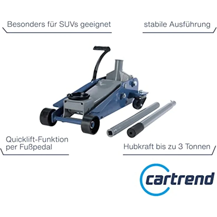 cartrend Werkstatt Rangierwagenheber mit Quick-Lift, Hydraulik, bis zu 3 Tonnen Tragkraft, Hubhöhe von 145-500 mm, gefertigt aus Qualitätsstahl – Bild 2
