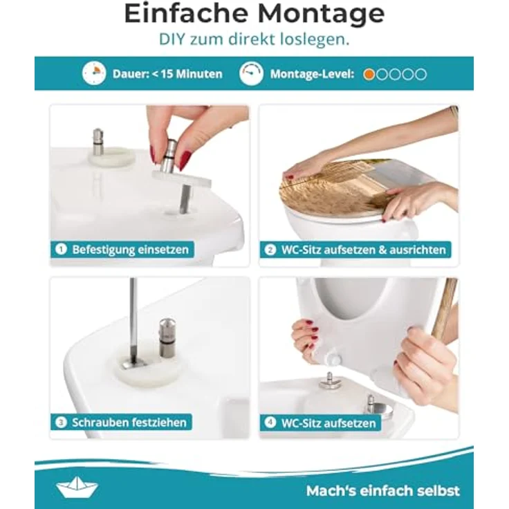 Calmwaters WC Sitz Motiv Sandstrand, Absenkautomatik, 2 Montage Optionen, antibakterieller Duroplast, 250 kg Tragkraft – Bild 2