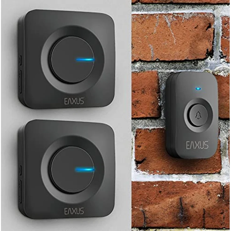 Eaxus® Funk Türklingel Kabellos mit 2 Empfängern - Funkklingel Batteriebetrieben mit 52 Melodien, LED Anzeige, IP56 Wasserdicht, Schwarz – Bild 2