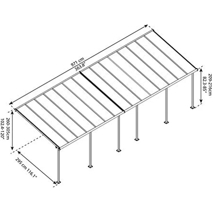 Canopia by Palram Terrassenüberdachung Alu Capri 3X9.71 Polycarbonat Hohlkammerplatten Pergola 971 x 295 cm Grau zur Überdachung ihrer Terrasse – Bild 2