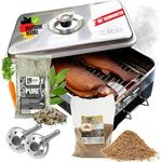 Zite Fishing Räucherofen Edelstahl Set, Tischräucherofen mit Thermometer, inklusive Buchen-Räuchermehl & Räucherlake, kompakt für Fisch, Fleisch & Tofu, 42 x 27 x 21 cm