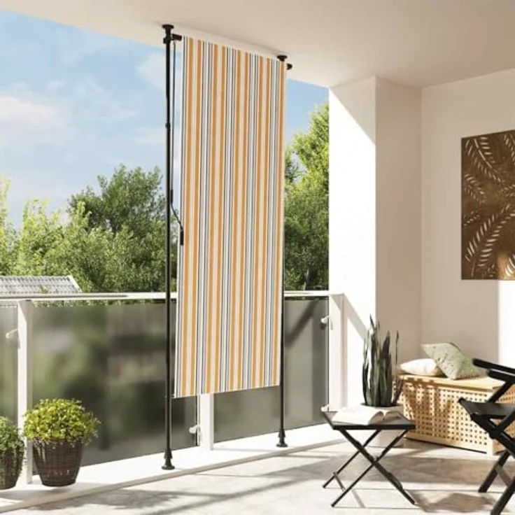 vidaXL Markise Außenrollo Gelb und Weiß 120x270 cm Stoff und Stahl, UV-beständig, Einziehbar, Höhenverstellbar – Bild 2