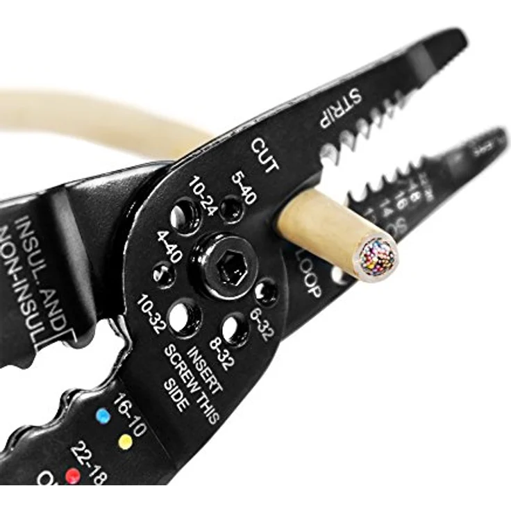 S&R Multi-Tool Kabel-Abisolierer, Cutter, Crimper 210 mm mit Ergo-Griff, Crimpzange Abisolierwerkzeug, Entmanteler, Kabelwerkzeug für 10-22AWG – Bild 4