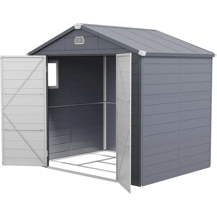 JTI GmbH Gerätehaus 4,1m³, Gartenhaus mit Pultdach, 240 x 190 x 180/228 cm, abschließbare Tür, Fenster, Aluminium, grau