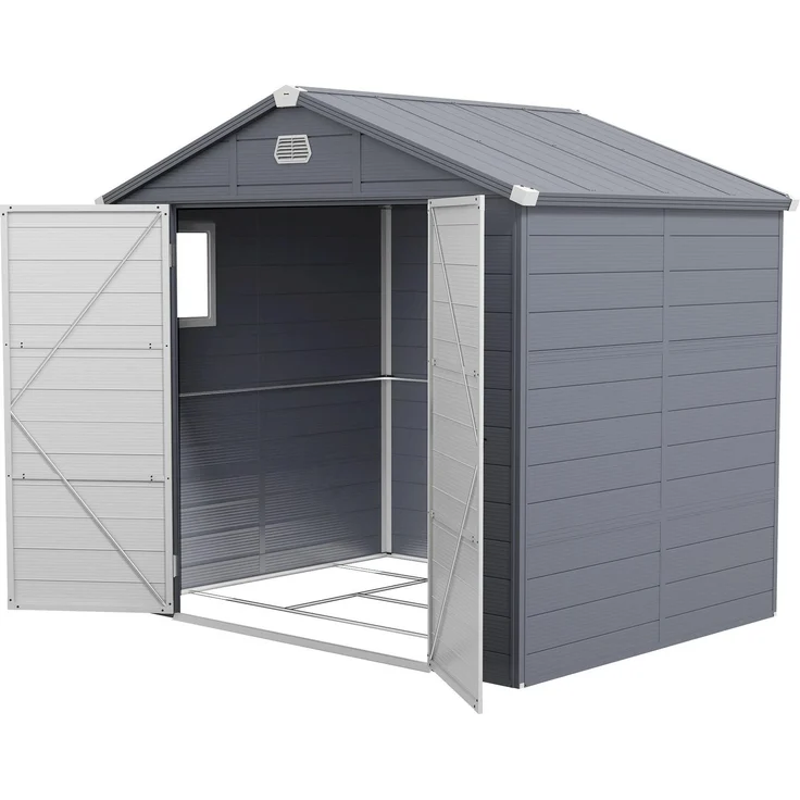 JTI GmbH Gerätehaus 4,1m³, Gartenhaus mit Pultdach, 240 x 190 x 180/228 cm, abschließbare Tür, Fenster, Aluminium, grau