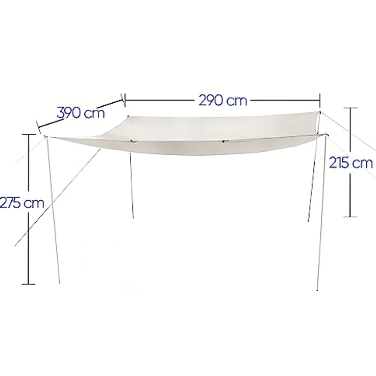 Defacto Sonnensegel Wasserdicht Rechteckig 3x4m UV-Schutz & Wetterschutz Sonnenschutz Set inkl Befestigungsseile mit 4 Stangen, für Balkon, Terrasse, Camping, Polyester | Beige – Bild 2