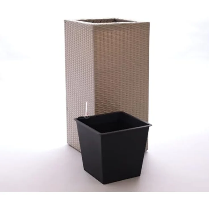Elegant Einrichten Pflanzkübel Polyrattan Säule 30x30x55cm grau meliert, mit Bewässerungssystem und robustem Metallgerüst – Bild 8