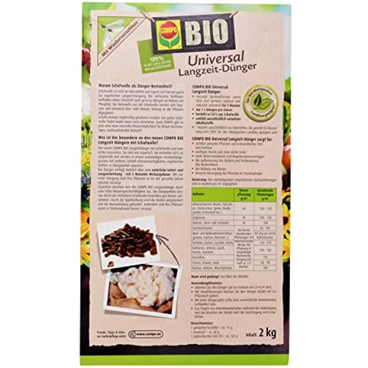 Compo BIO Universal Langzeit-Dünger mit Schafwolle, 2 kg – Bild 6