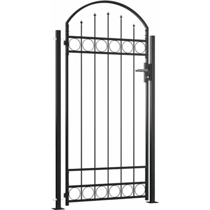vidaXL Zauntor mit gewölbter Spitze und 2 Pfosten 105 x 204 cm Schwarz – Bild 2