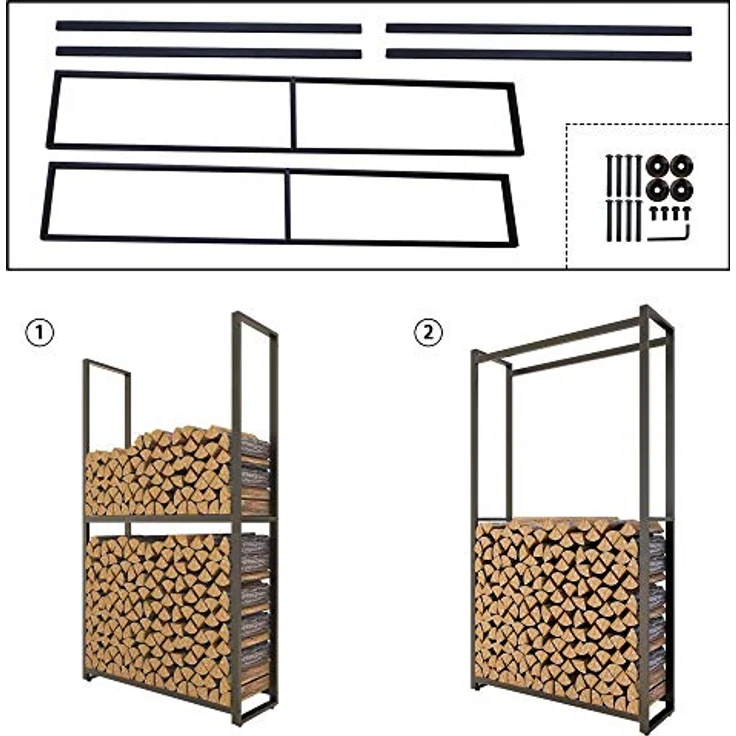 Montixx Kaminholzregal, Brennholz-u. Feuerholzständer, verstellbar, Metall schwarz, H200xB45xT25cm, Tragfähigkeit 50 kg – Bild 5