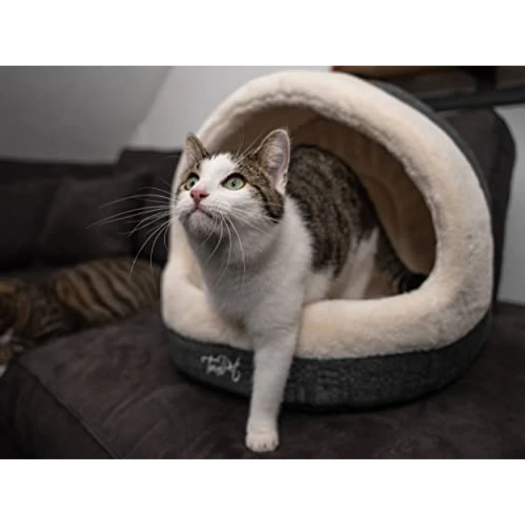 TrendPet LunaHome Kuschelhöhle für Hunde und Katzen, dick gepolstert, grau-beige, Außenmaße 42x43x46 cm – Bild 5