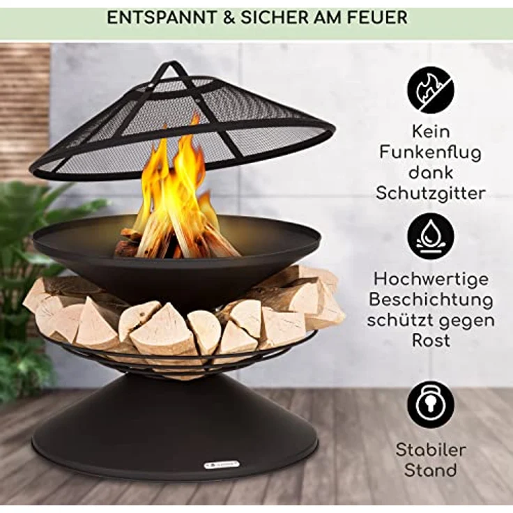 Blumfeldt Feuerschale 55 cm, wetterfeste Feuerstelle mit Grillrost, Funkenschutz und robustem Stahl-Design für Terrasse & Garten – Bild 3