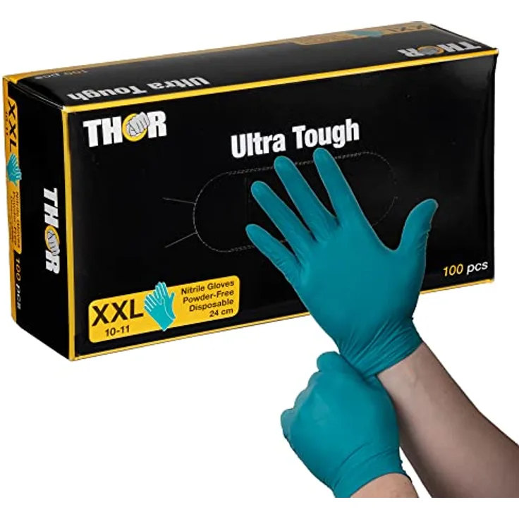 ABENA | THOR Ultra Tough 100 Stück (Größe XXL) | Grüne Nitrilhandschuhe mit hohem Schutz | Komfortable Einmalhandschuhe zum Kochen Putzen uvm | Einweghandschuhe ohne Puder | Latexfreie Handschuhe