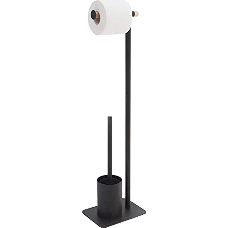 Sealskin Stand WC-Garnitur Brix, WC-Butler aus Metall und Holz, Farbe: Schwarz, 20 x 15 x 71,5 cm