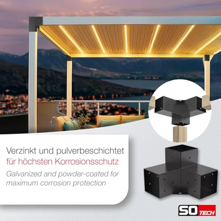 SO-TECH® Pfostenbeschlag Holzverbinder Eckverbinder, 90 x 90 mm, stark korrosionsgeschützt, schwarz pulverbeschichtet, inkl. 18 selbstschneidender Schrauben – Bild 3