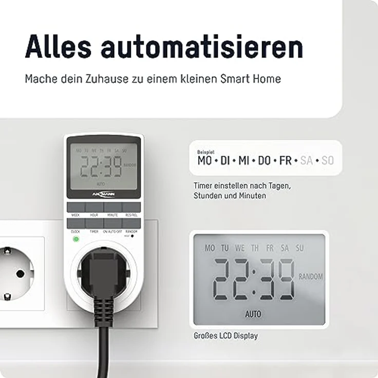 Ansmann 1260-0006 Zeitschaltuhr Programmierpaket digital Tagesprogramm, Wochenprogramm 3680W IP20 Dauerbetrieb – Bild 3