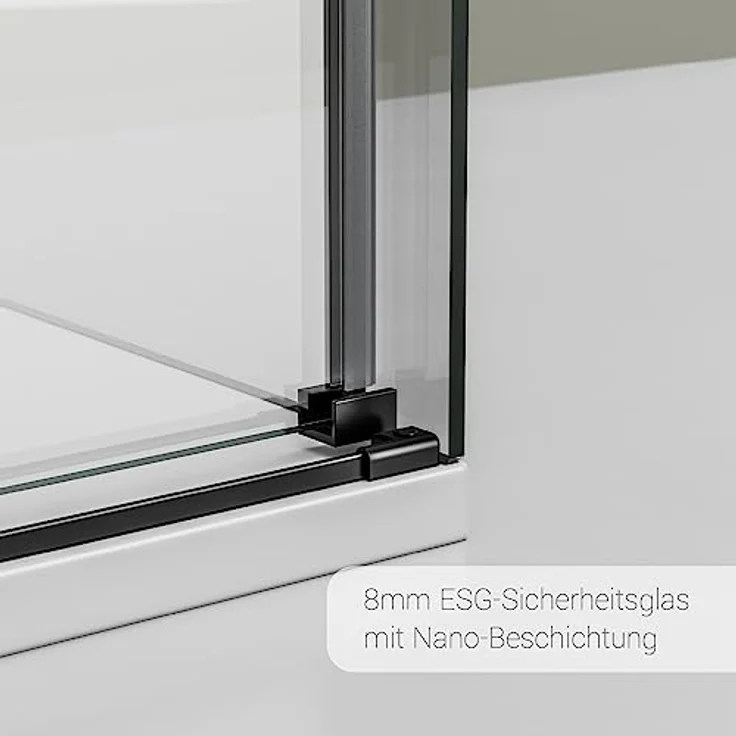 NEXTREND Eckdusche DX906 FLEX, Schiebetür mit Soft-Close, 8 mm Nano Echtglas, Schwarz matt, Breiten wählbar, 120 cm Schiebetür-Element und 80 cm Seitenwand – Bild 5