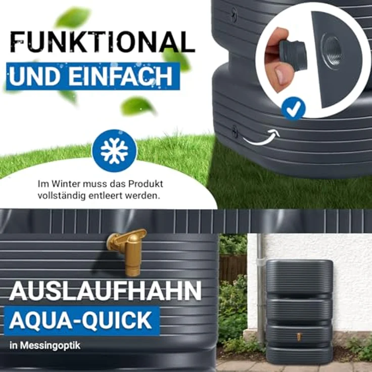 4rain Quadro Wandtank 500 Liter, Regentonne in Graphite Grey, schmale Form, witterungsbeständig, aus Recyclingkunststoff, modernes Design – Bild 5