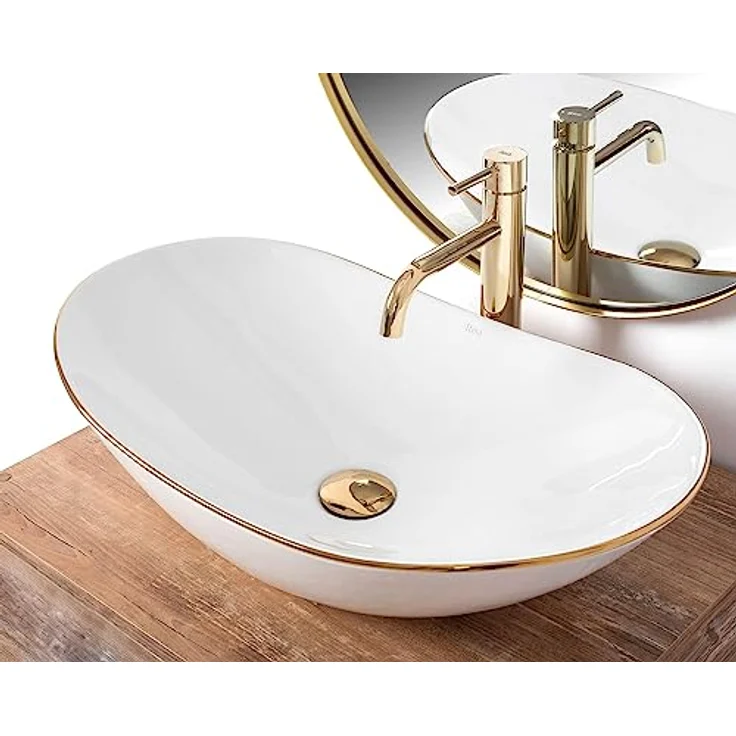 wohnwerk.idee Aufsatzwaschbecken Waschbecken Royal Gold Weiß 60,5x36cm – Bild 6