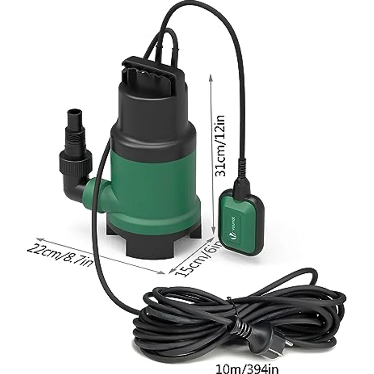 Vounot Schmutzwasserpumpe, Tauchpumpe mit Stufenloser Schwimmerschalter, 750 W - Vounot – Bild 6
