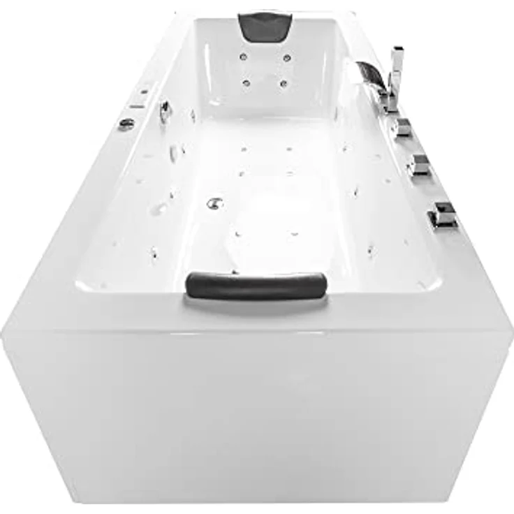 BASERA Basera® Indoor Whirlpool Badewanne Naxos Classic 150 x 75 cm, hochglanzweiß, mit 24 Massagedüsen, LED-Farblichtambiente und Bluetooth-Radio – Bild 3