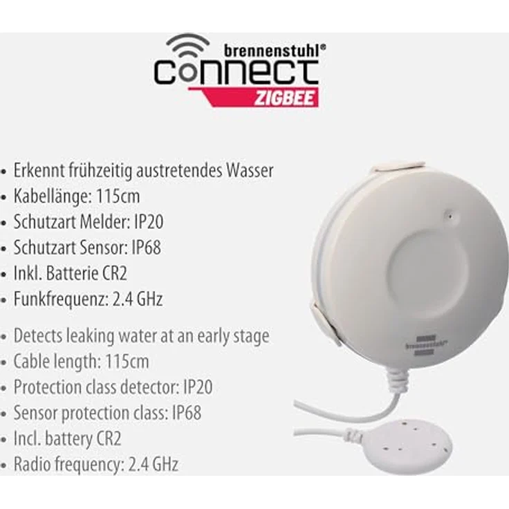 Brennenstuhl Connect Zigbee Wassermelder WM CZ 01, smart Wassersensor mit Push-Benachrichtigung, für Bad/Küche/Keller, inkl. CR2-Batterie – Bild 2