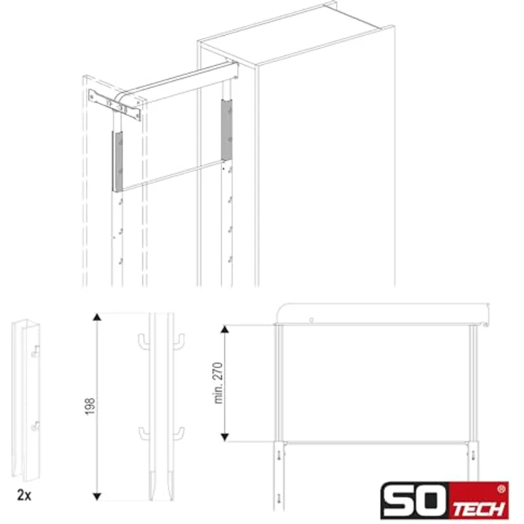Kesseböhmer DISPENSA-X Möbelbeschlag Korbhalter, für höhenverstellbare Tragrahmen, anthrazit, 2 Stück, Mindestauszugslänge 270 mm – Bild 4