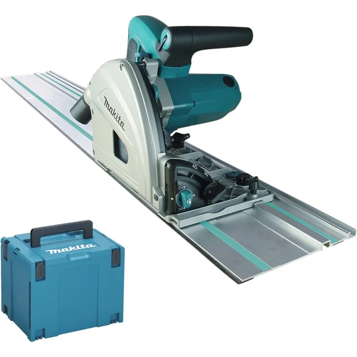 Makita SP6000J 5200 U/min 230V 165 mm 4,4 kg 1300W 48° Tauchsäge mit Makpac, Montagewerkzeug, Sägeblatt, Führungsschiene – Bild 1