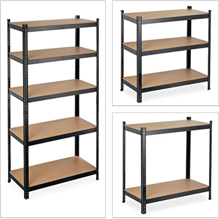 Schwerlastregal, Traglast 875 kg, 5 Ebenen, zum Stecken, Keller, Garage, Stahl, HBT: 180 x 90 x 45 cm, schwarz – Bild 6