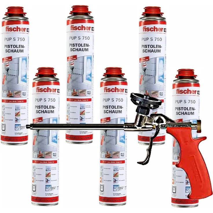 6x Fischer 1K Pistolenschaum PUP S 750ml B2 + Fischer Schaumpistole PUP M3