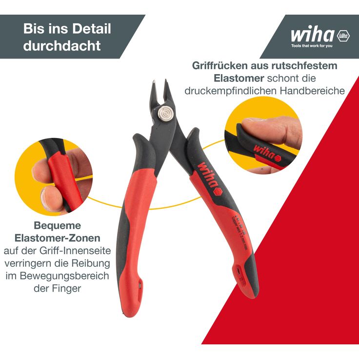 Wiha Präzisions Seitenschneider Elektronik klein (26818) breiter, spitzer Kopf ohne Wate 130mm I Mini Drahtschneider für Elektroinstallation – Bild 6