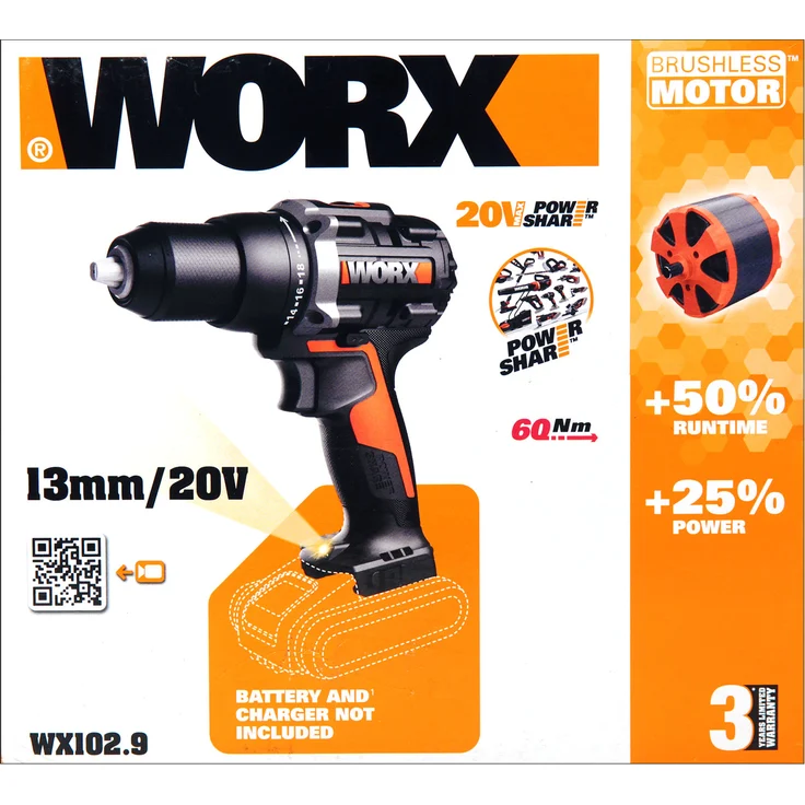 Worx Akku Bohrschrauber WX102.9 20V Solo 60Nm LED-Licht ohne Akku- Akkuschrauber – Bild 3