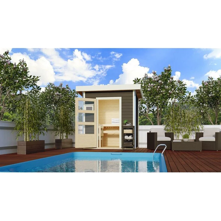 Karibu Saunahaus Jorgen mit moderner Tür terragrau - Preisvergleich – Bild 2