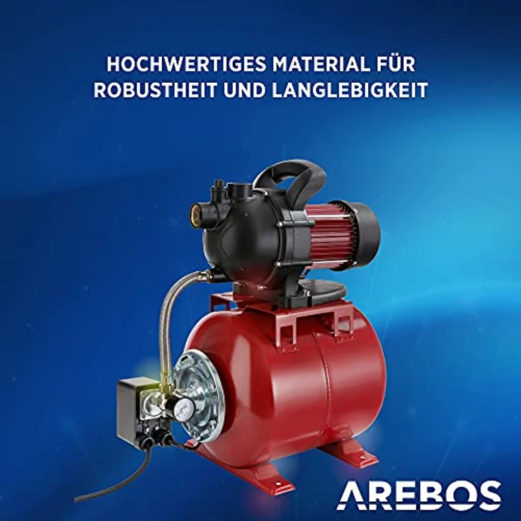 Canbolat Vertriebs GmbH Arebos Hauswasserwerk Gartenpumpe Wasserpumpe Pumpe 1000W Menge 3500 l-h 44Meter - Rot – Bild 3