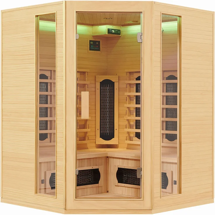 Artsauna Infrarotkabine Nyborg E150K – Infrarotsauna 4 Personen – LED-Farblicht, digitaler Steuerung, 7 Keramikstrahler, 1 Flächenstrahler – Hemlockholz, 150 x 150 x 190 cm – Bild 2