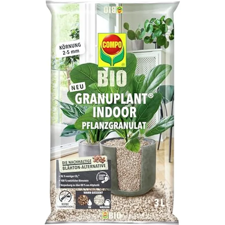 COMPO Bio GRANUPLANT Indoor Pflanzengranulat - 100% natürliches Bimsgranulat, Körnung 2-5 mm, 3 L