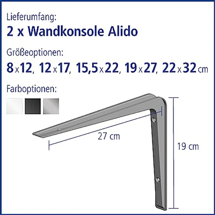 Element System 18133-00142 Regalkonsole Alido-Regalträger - 5 Größen - 3 Farben - 2 Stück-weißaluminium - 190 x 270 mm, 190x270 mm – Bild 3