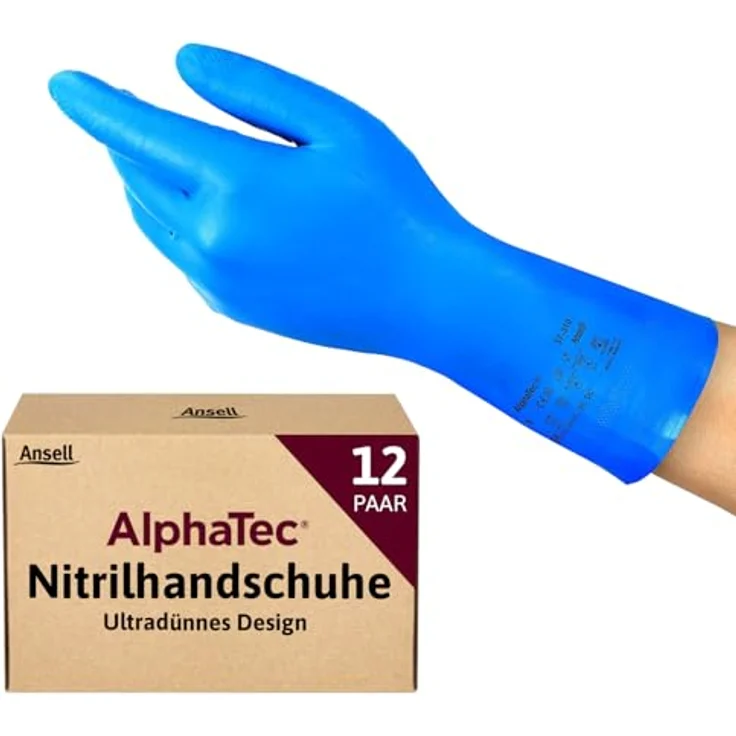 Ansell AlphaTec 37-310 Nitril-Handschuh Lang, für die Zubereitung von Lebensmitteln sowie Reinigungs- und Mechanikarbeiten, Blau, Größe 11 (12 Paar) – Bild 2