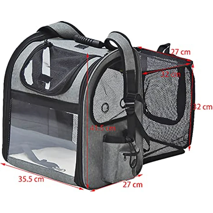 Fudajo Ausziehbarer Haustier Rucksack, Flexibles Platzangebot, Sicher unterwegs, Optimale Belüftung, Schwarz und Grau - Preisvergleich – Bild 4