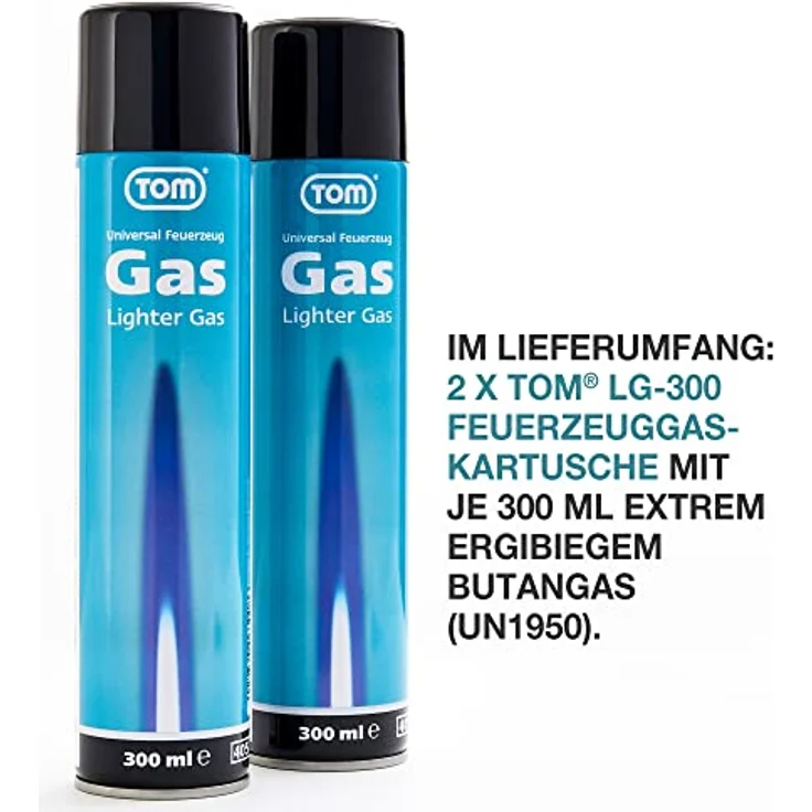 TOM LG-300 Feuerzeuggas, 300 ml Nachfüllkartusche für Sturm- und Stabfeuerzeuge, vielseitig einsetzbar mit 5 Adaptern – Bild 3
