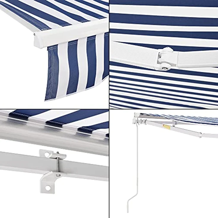 Gelenkarmmarkise 350x250cm mit Handkurbel Blau-Weiß – Bild 8